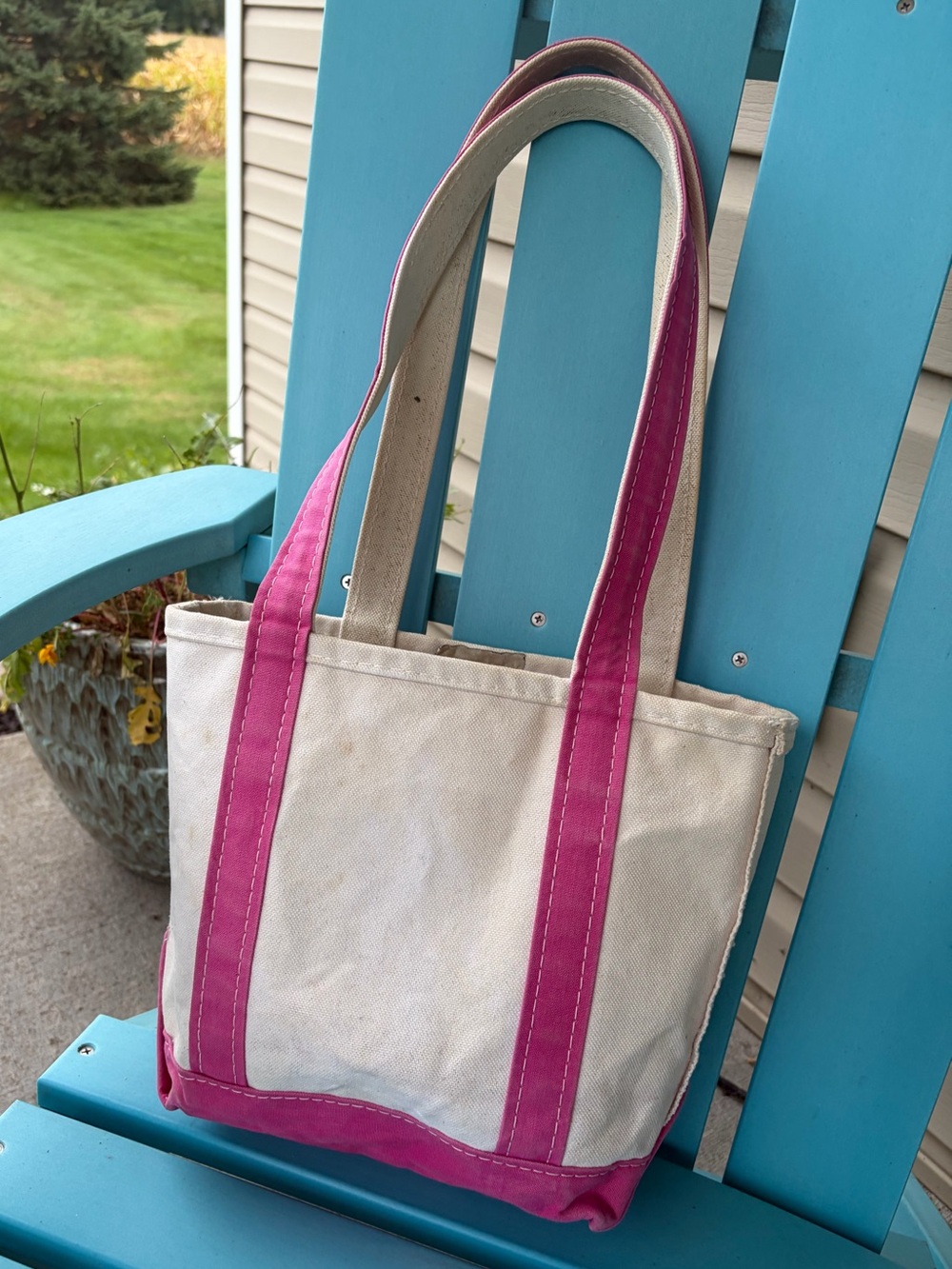 Llbean vintage 90s magenta pink long handle canvas tote bag purse boat and tote